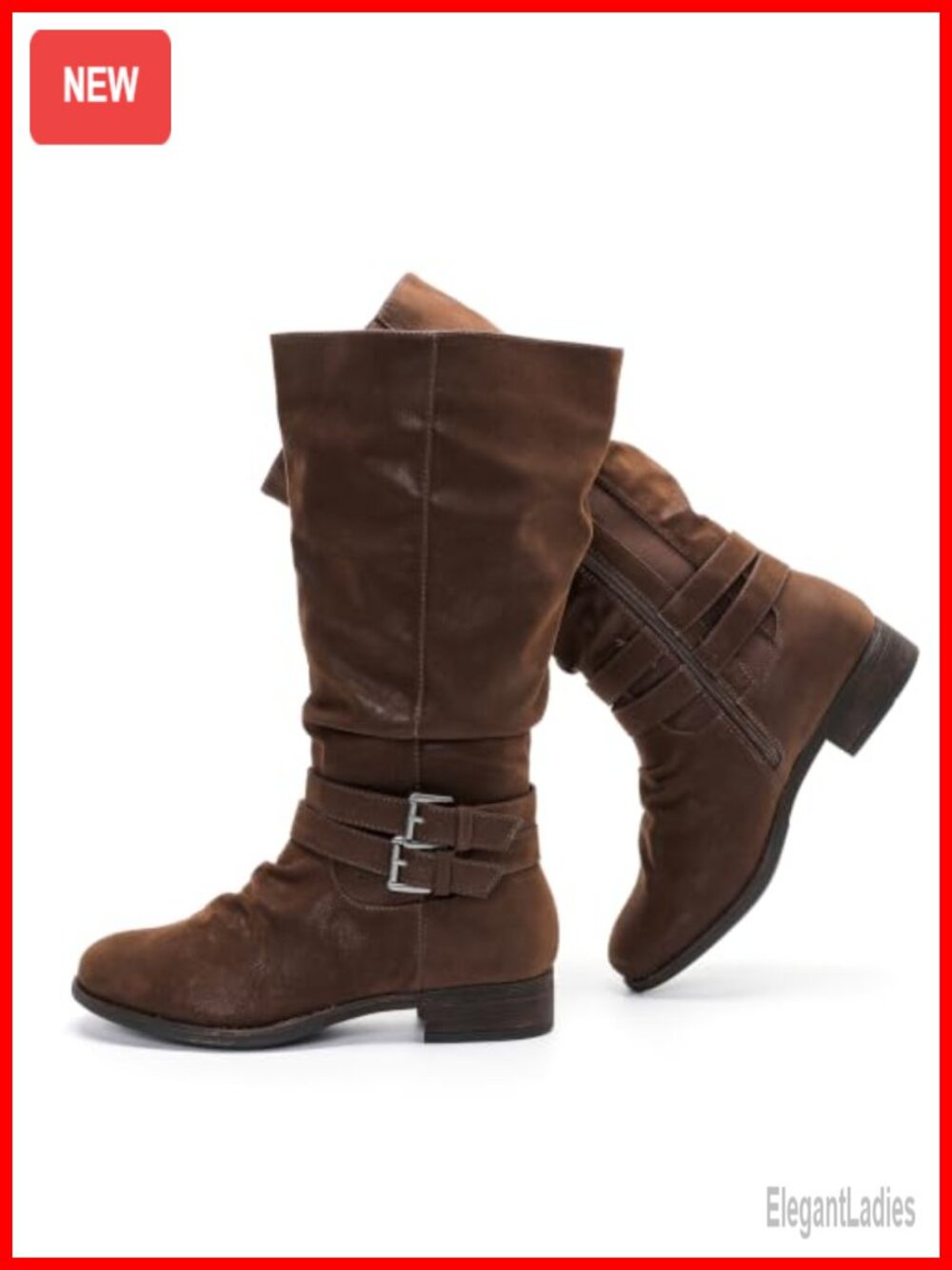 Women's Extra Wide Calf Faux Leather Round Toe Knee High Boots